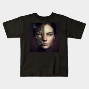 Feline Fusion Cat Woman Kids T-Shirt